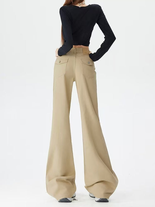High-waist micro-flare trousers – off-white, full outfit front view