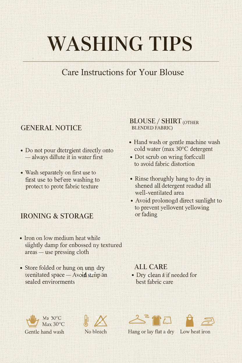 Washing care guide - English version for blended fabric blouse